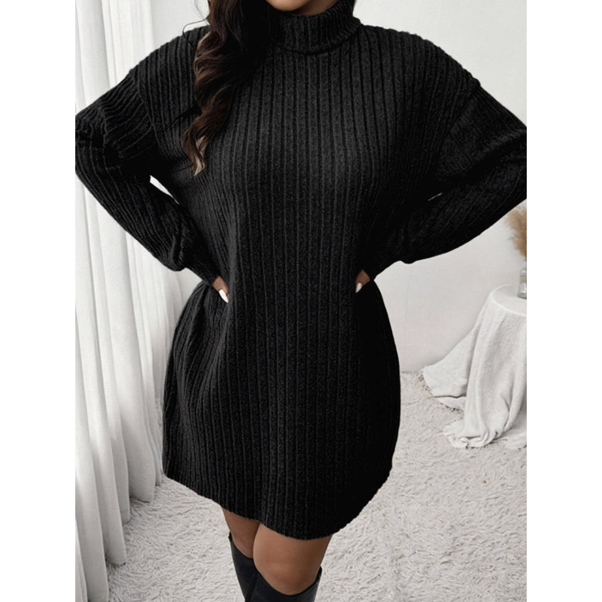Damen Winter Strickkleid Mini | Mit Rollkragen