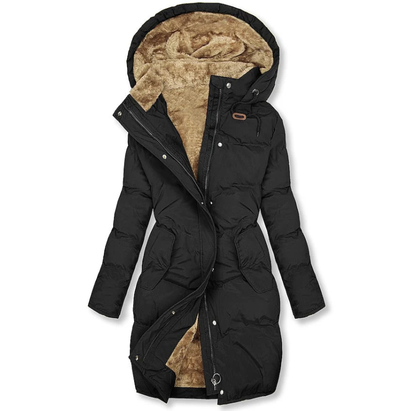 Damen Lange Winterjacke | Gefutterd mit Kapuze