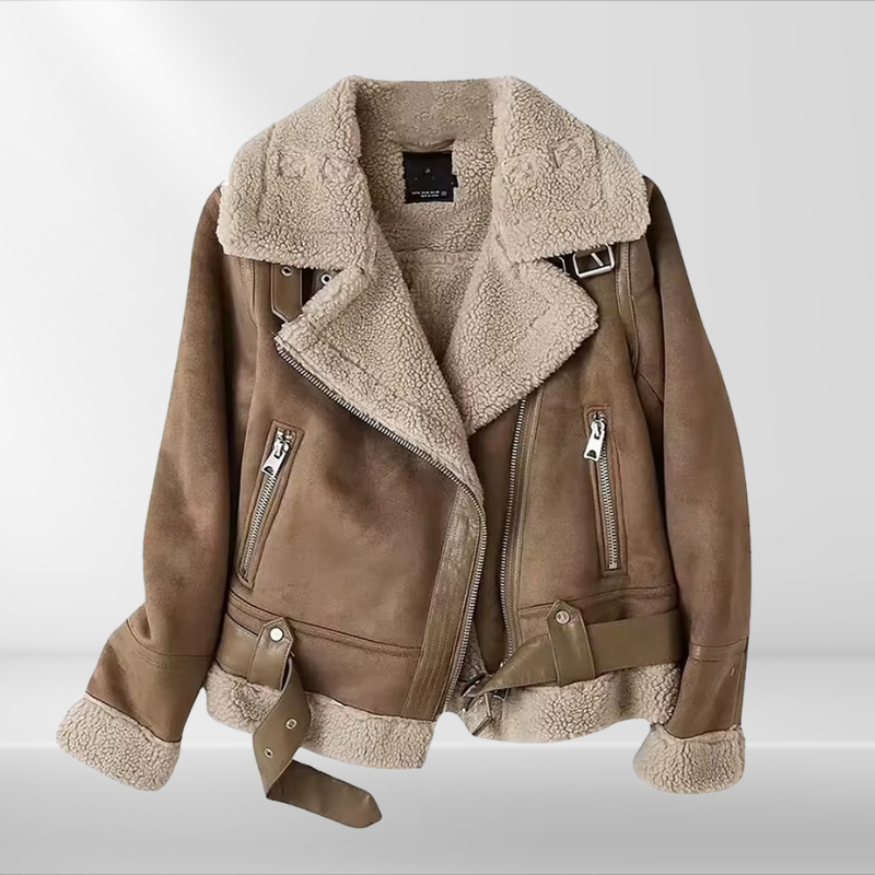 Madeleine | Sherpa-Fleece Leder-Bomberjacke