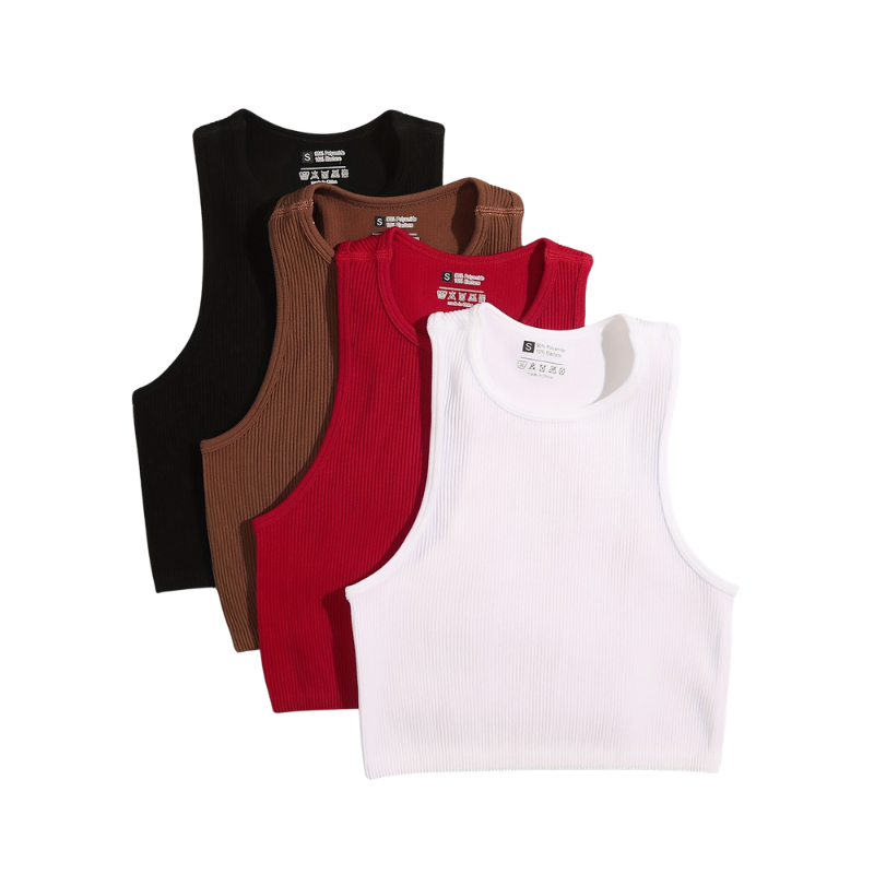Sky | Ripp Crop Top für Damen ohne Ärmel - 4er Pack