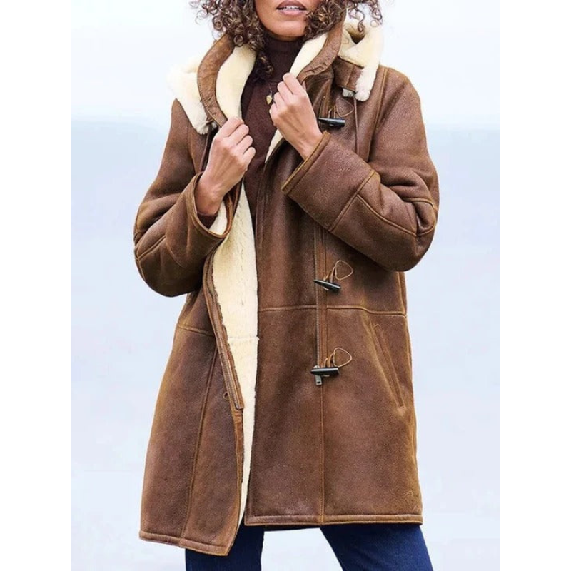 Damen Teddy Mantel Leder | Mit futter | Winter