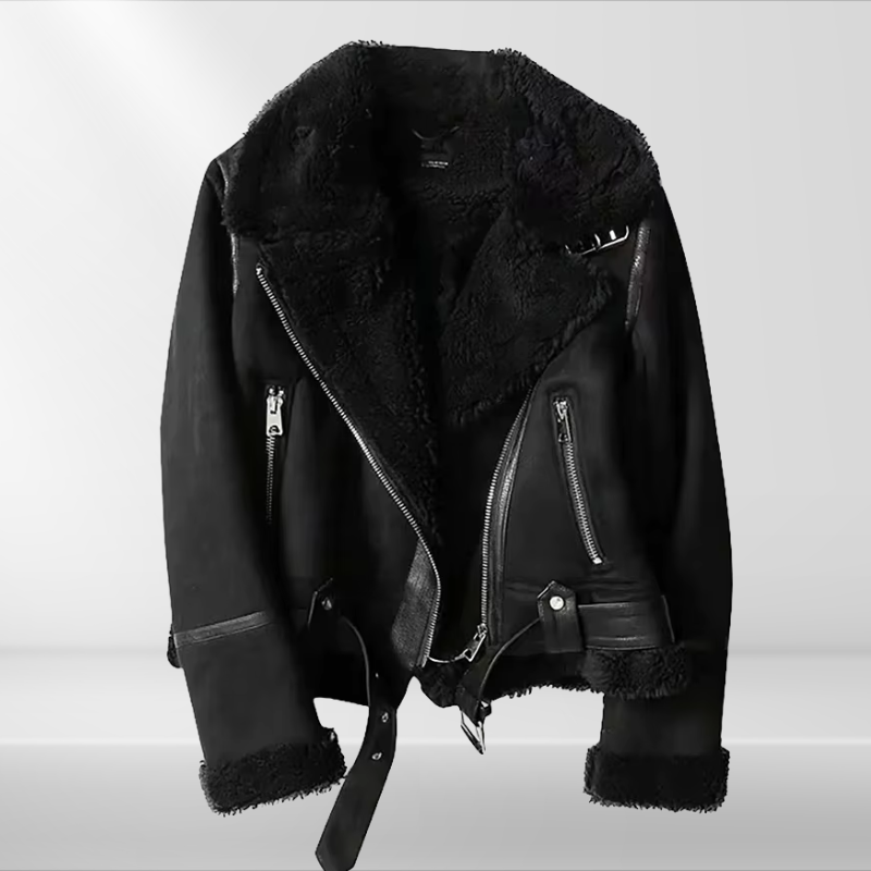 Madeleine | Sherpa-Fleece Leder-Bomberjacke