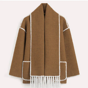 Sia | Kort jakke til kvinder med forskellige tørklæder til vinter og efterår-Brun-Sia | Veste Courte pour Femmes avec Écharpe Assortie pour l’Hiver et l’Automne - €37-Bentzen Butik