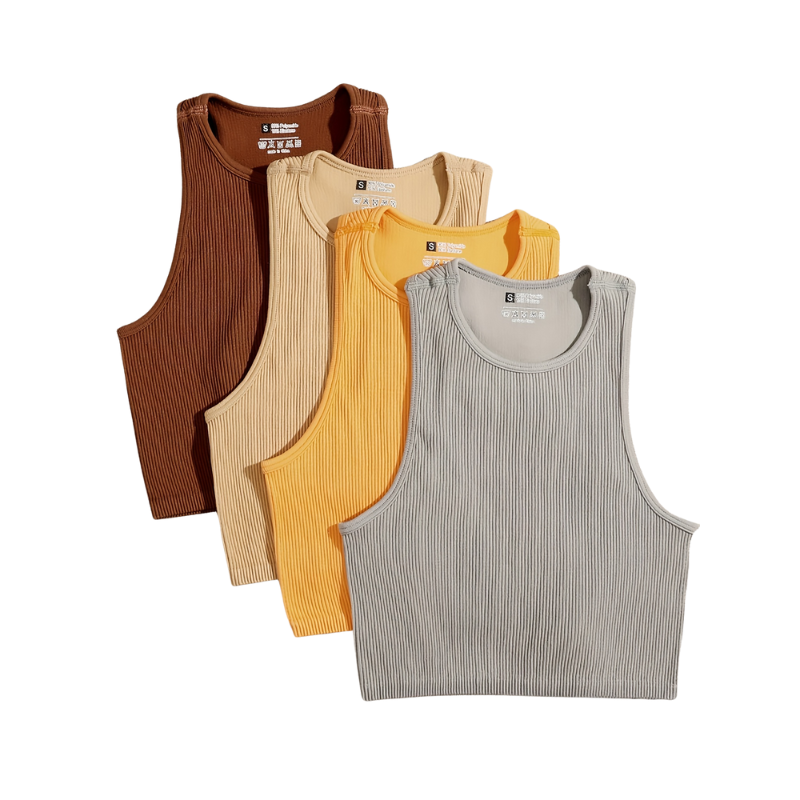 Sky | Ripp Crop Top für Damen ohne Ärmel - 4er Pack