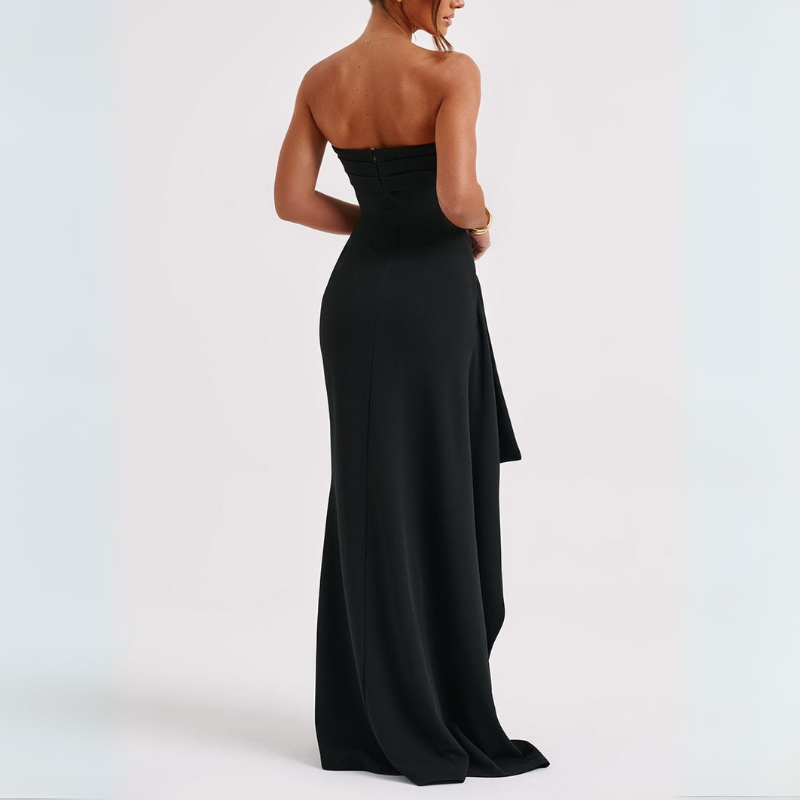 Sienna | Damen Abendkleid Schwarz Ohne Träger mit Rückenausschnitt