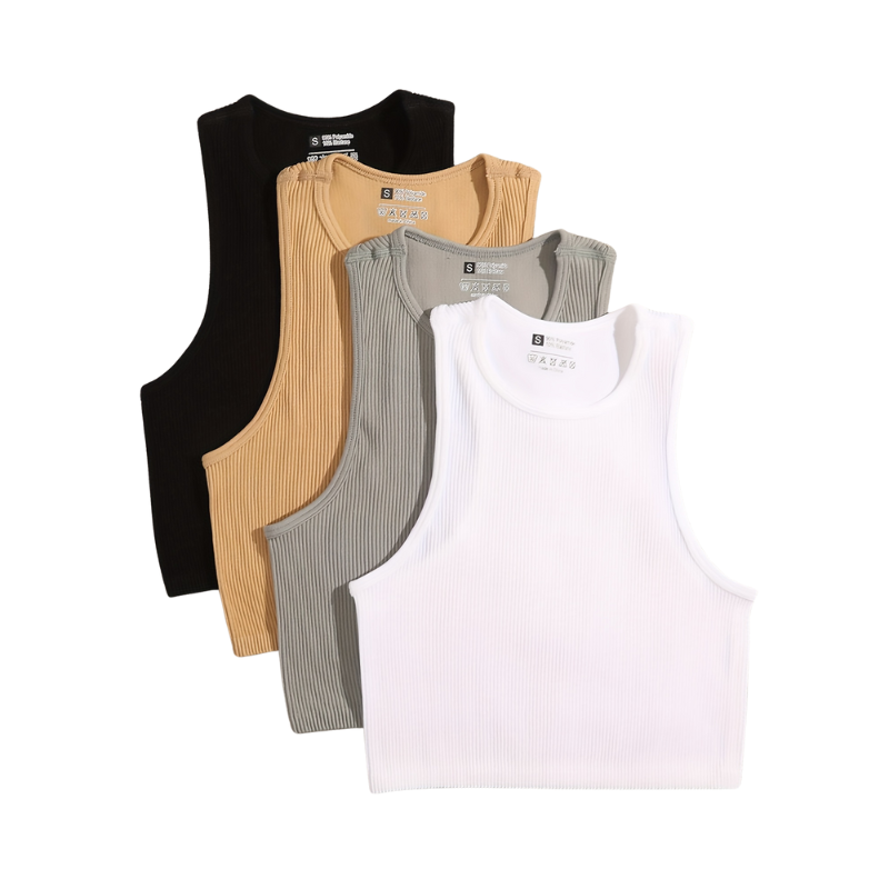 Sky | Ripp Crop Top für Damen ohne Ärmel - 4er Pack