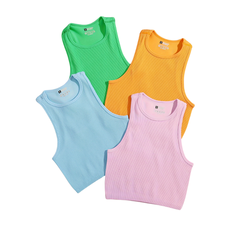 Sky | Ripp Crop Top für Damen ohne Ärmel - 4er Pack