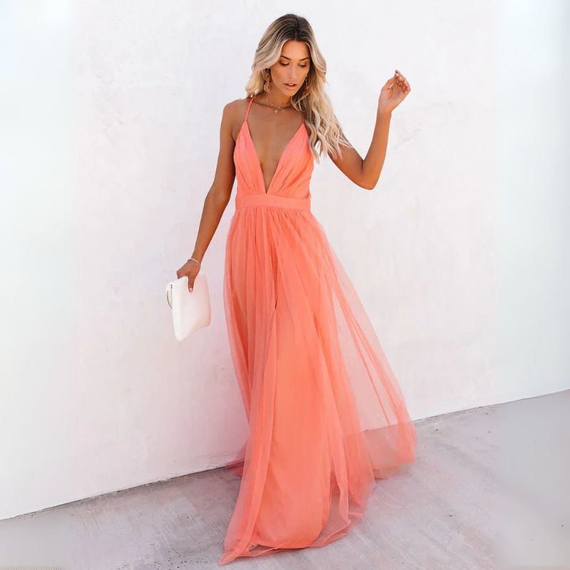 Thalia | Damen Orange Hochzeitsgast Kleid | Maxi