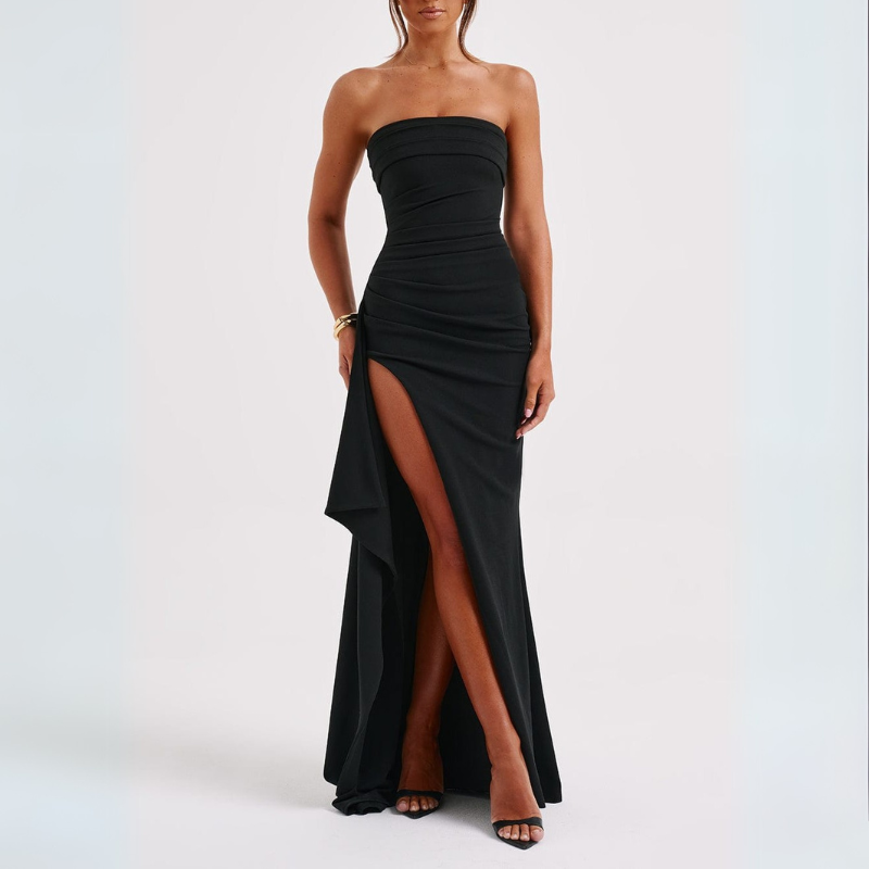 Sienna | Damen Abendkleid Schwarz Ohne Träger mit Rückenausschnitt