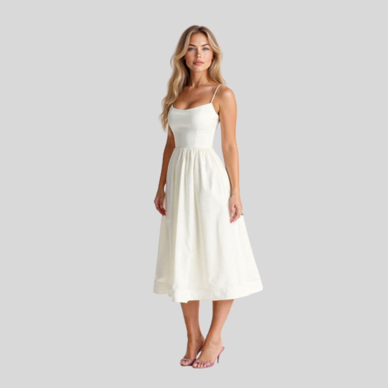 Polly | Damen Weisses Kleid |Ärmelloses Midi