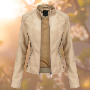 Aranka | Vegane Damen Lederjacke mit Stehkragen-Beige-XS-Becker Boutique