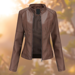 Aranka | Vegane Damen Lederjacke mit Stehkragen-Dunkelbraun-XS-Becker Boutique
