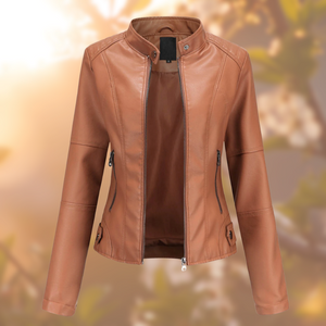 Aranka | Vegane Damen Lederjacke mit Stehkragen-Hellbraun-XS-Becker Boutique