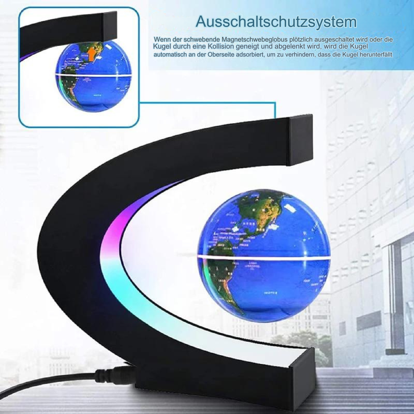 Armstrong | Magnetische Levitation Schwebende Globuslampe mit LED-Weltkarte-Becker Boutique