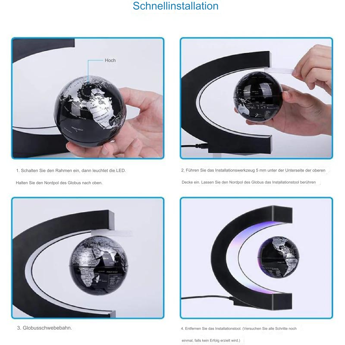 Armstrong | Magnetische Levitation Schwebende Globuslampe mit LED-Weltkarte-Becker Boutique