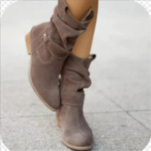 Avice | Kurze braune Stiefel mit niedrigem Absatz-Dunkelgrau-34-Becker Boutique