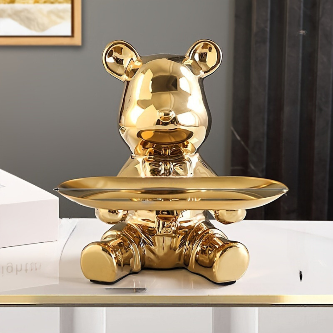 BearTray | Künstlerisches Design Aufbewahrung Ornament für das Haus-Tweehandige Bär Golden-Becker Boutique