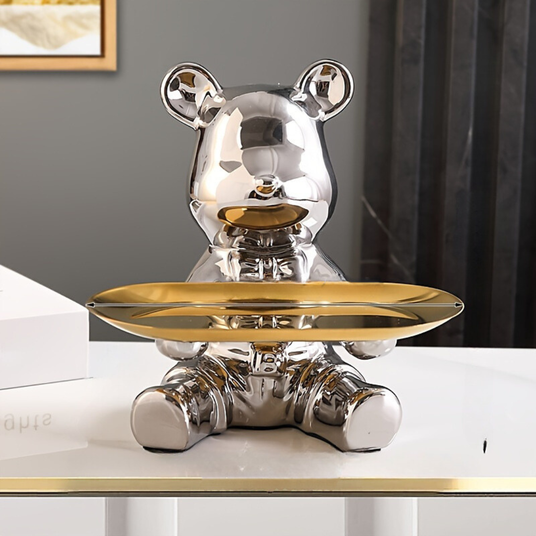 BearTray | Künstlerisches Design Aufbewahrung Ornament für das Haus-Tweehandige Bär Silber-Becker Boutique