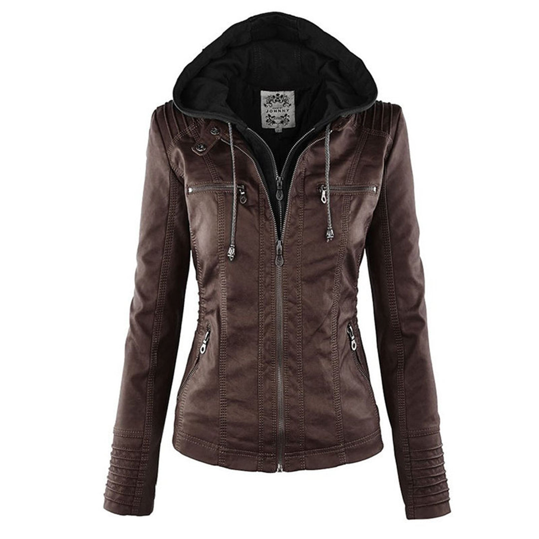 Damen Lederjacke | Mit Kapuze