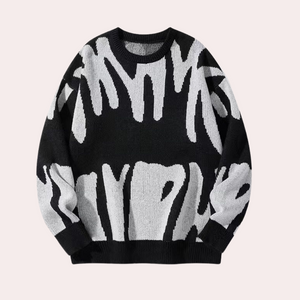 Aramis | Bredstrikket sweater med rund hals til mænd - Vintage Y2K Modern Design-Sort-Aramis | Pull Ample Tricoté pour Hommes avec Col Rond – Design Vintage Y2K Moderne - €25-Bentzen Butik