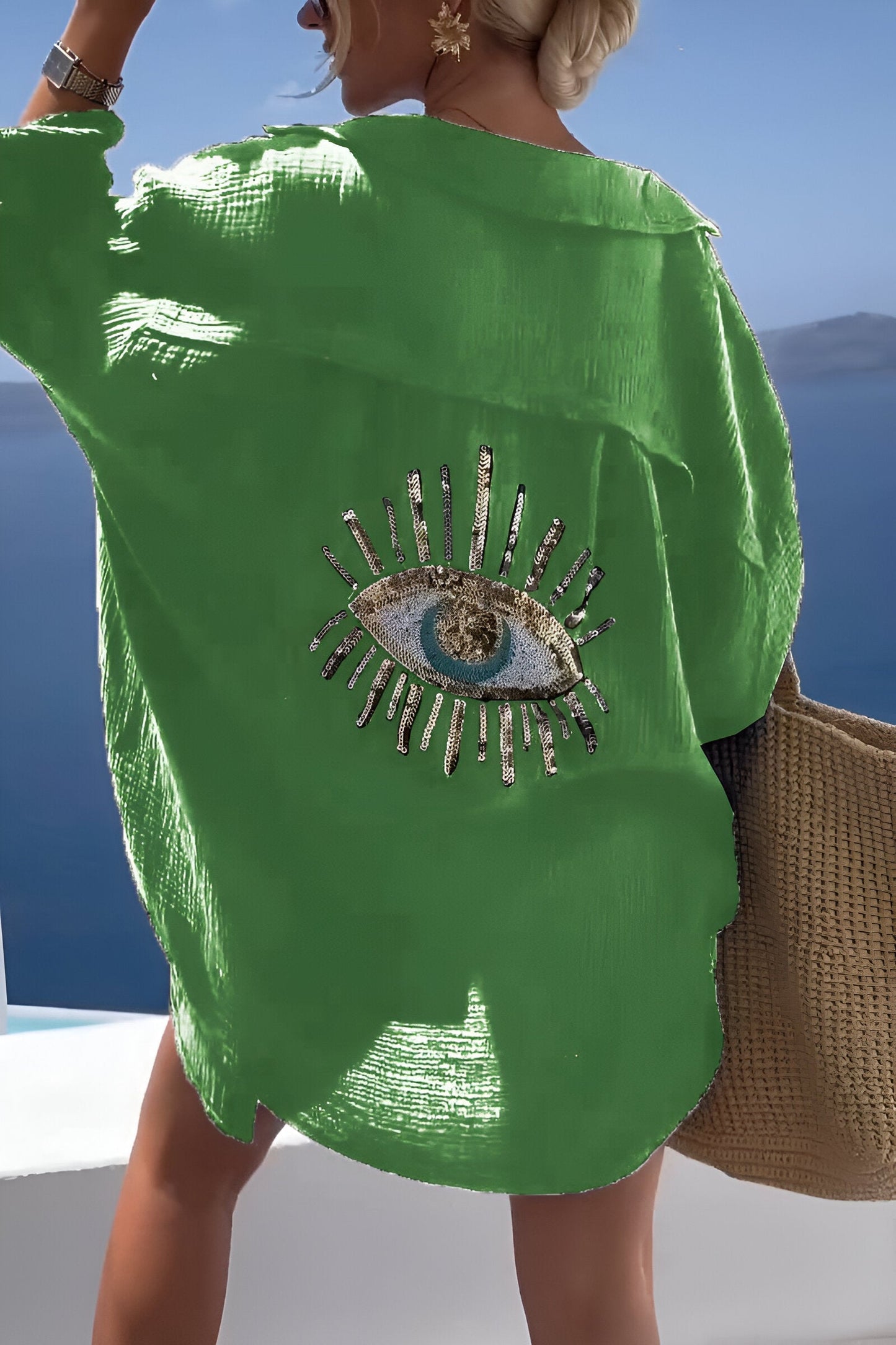Caja | Evil Eye Perlen-Polo Button Down-Grün-S-Becker Boutique