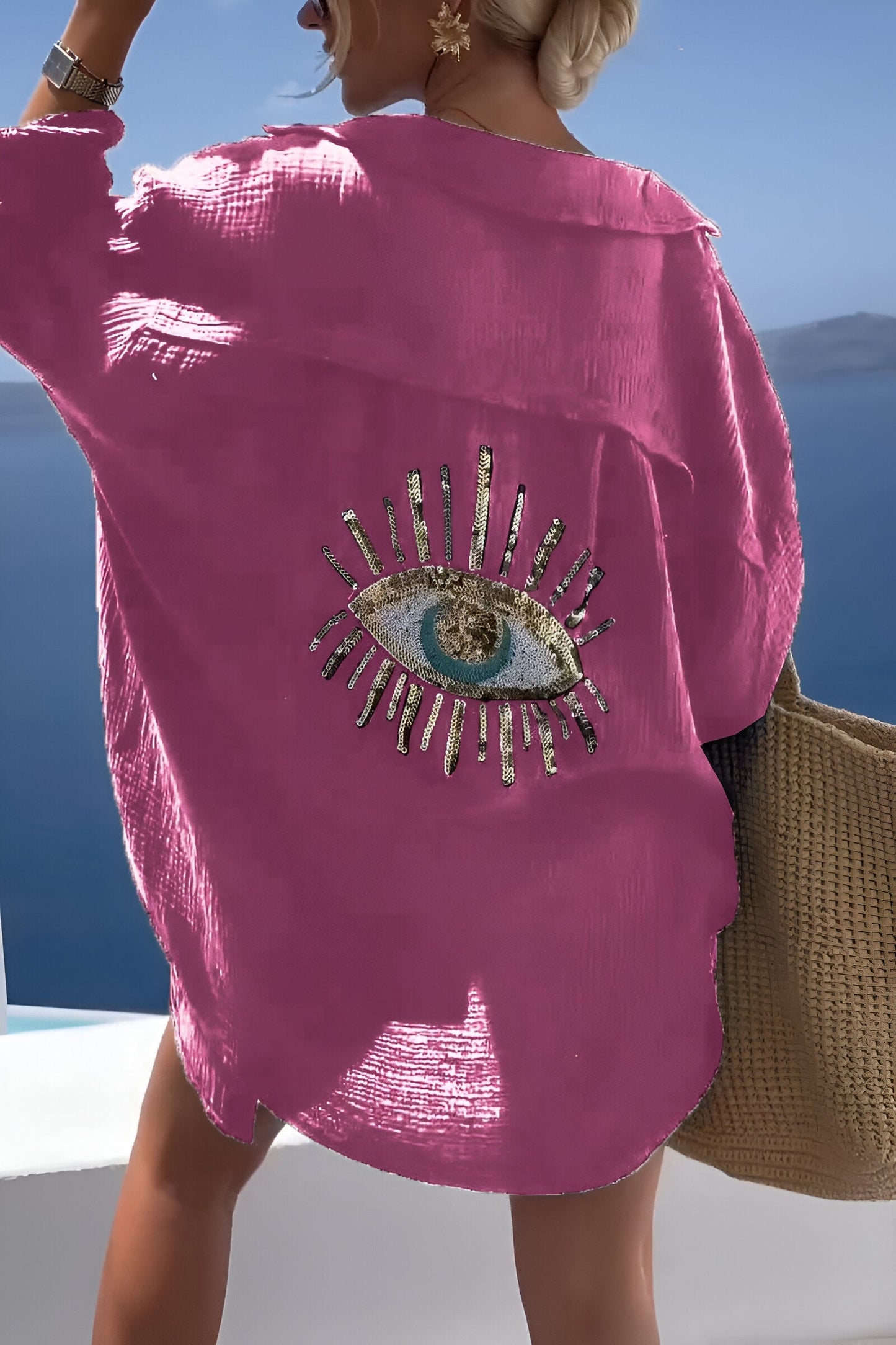 Caja | Evil Eye Perlen-Polo Button Down-Hellrosa-S-Becker Boutique