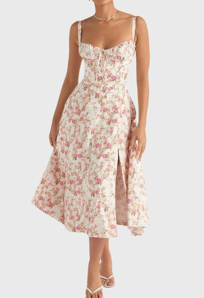 Carmen | Geblümtes Bustierkleid mit Taillenform-Die Rosenblüten-S-Becker Boutique