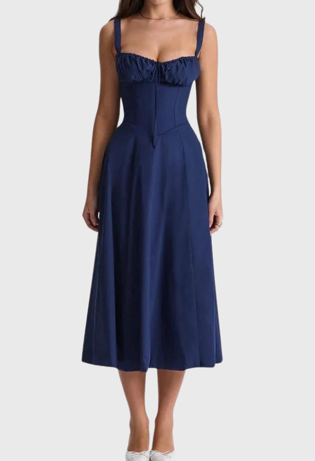 Carmen | Geblümtes Bustierkleid mit Taillenform-Marine bau-S-Becker Boutique