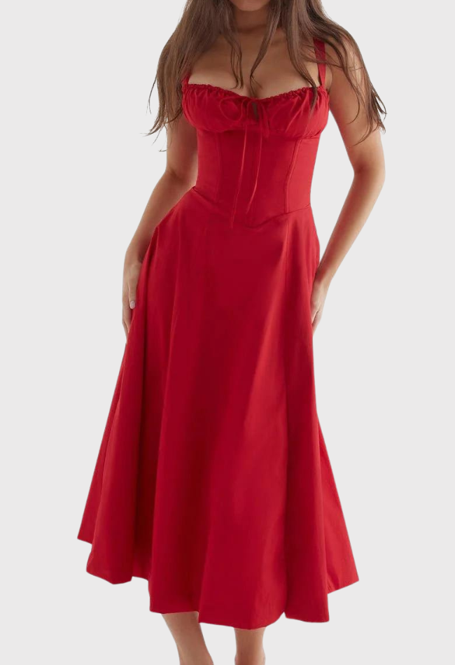 Carmen | Geblümtes Bustierkleid mit Taillenform-Rot-S-Becker Boutique