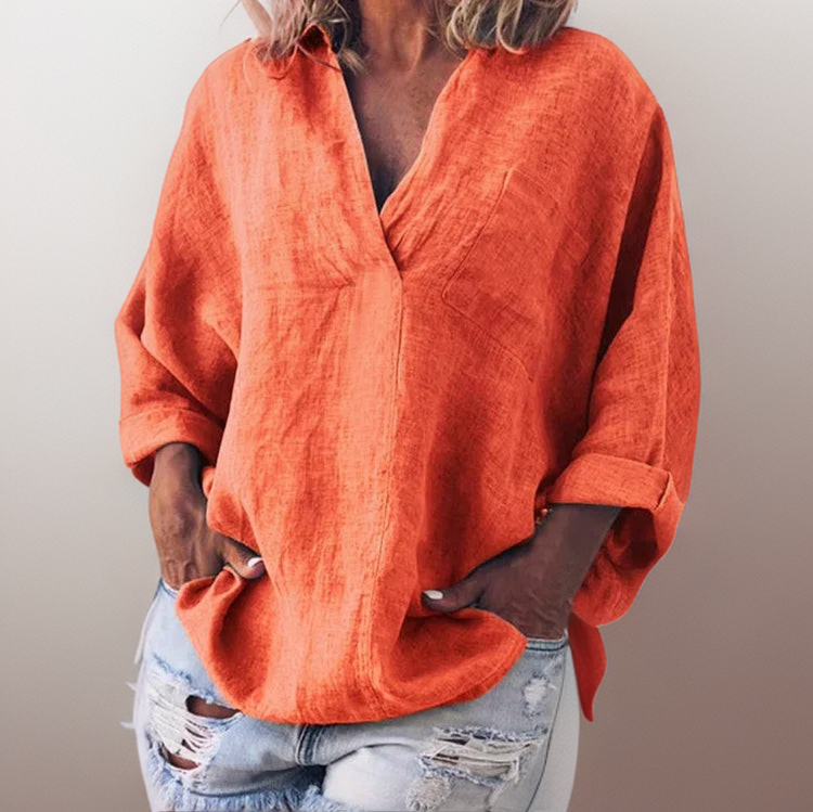 Constanze | Komfortables Langarm-Shirt mit V-Ausschnitt-Orange-S-Becker Boutique