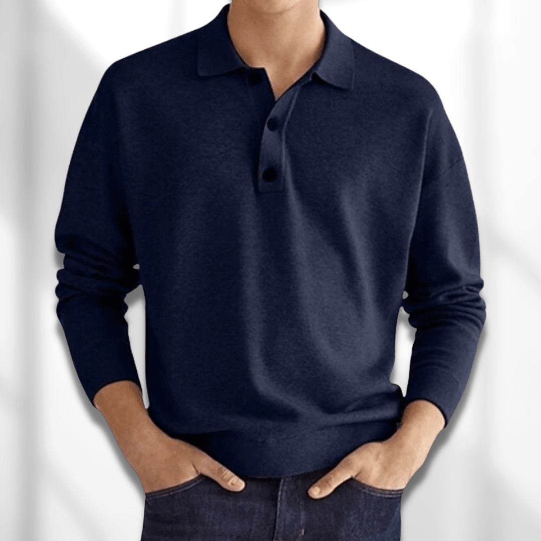 Dane | Essential Langarm-Polo für Männer-Dunkelblau-S-Becker Boutique