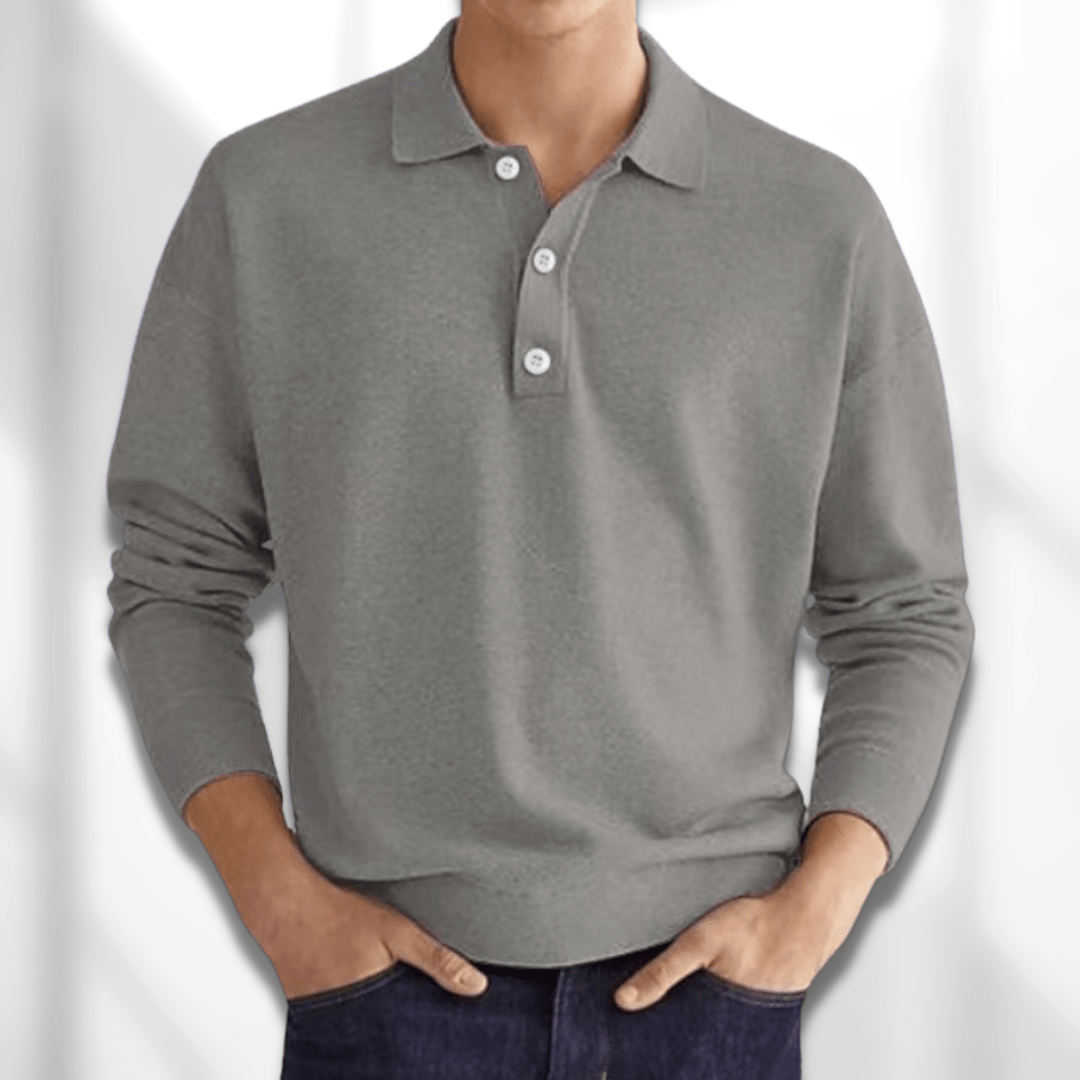 Dane | Essential Langarm-Polo für Männer-Grau-S-Becker Boutique