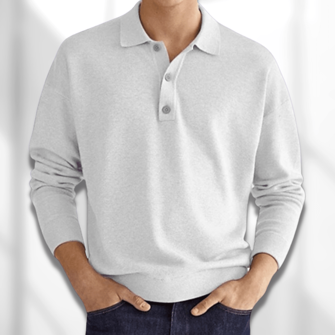 Dane | Essential Langarm-Polo für Männer-Weiß-S-Becker Boutique