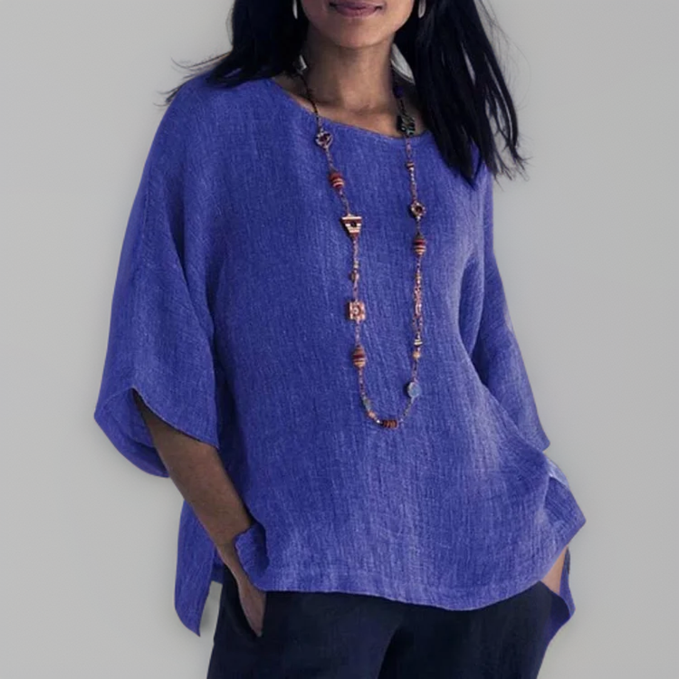 Dorte | 3/4-Ärmel-T-Shirt mit Rundhalsausschnitt-Blau-S-Becker Boutique