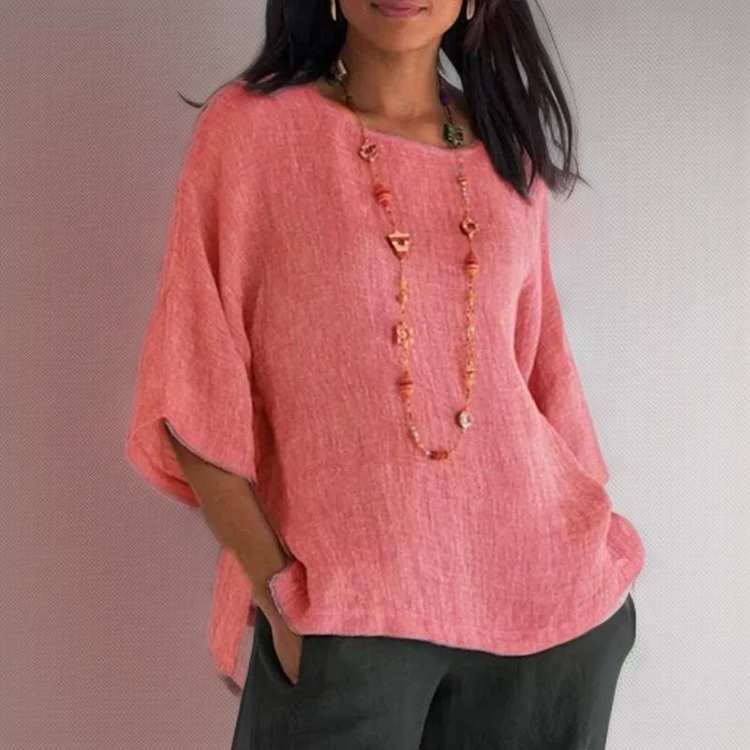 Dorte | 3/4-Ärmel-T-Shirt mit Rundhalsausschnitt-Rosa-S-Becker Boutique