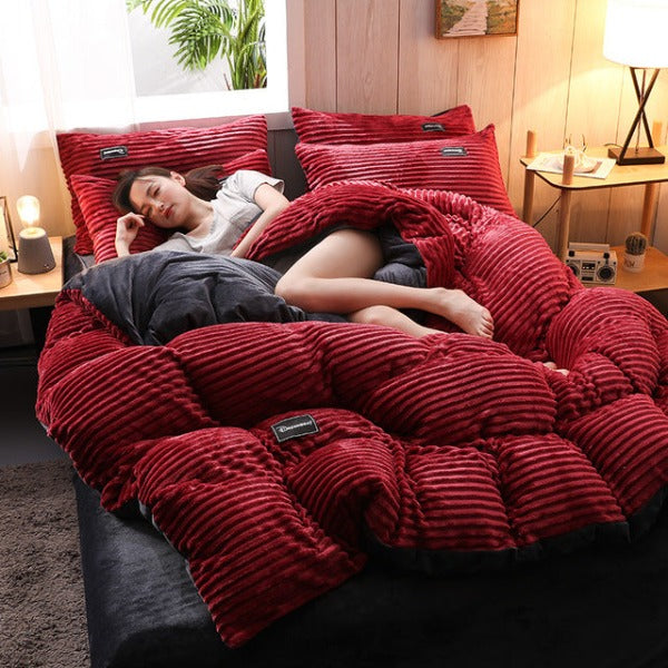 Fleecy | Doppelseitiger Samtbezug für Decke und Kissen-Burgunderrot-220*240cm-Becker Boutique