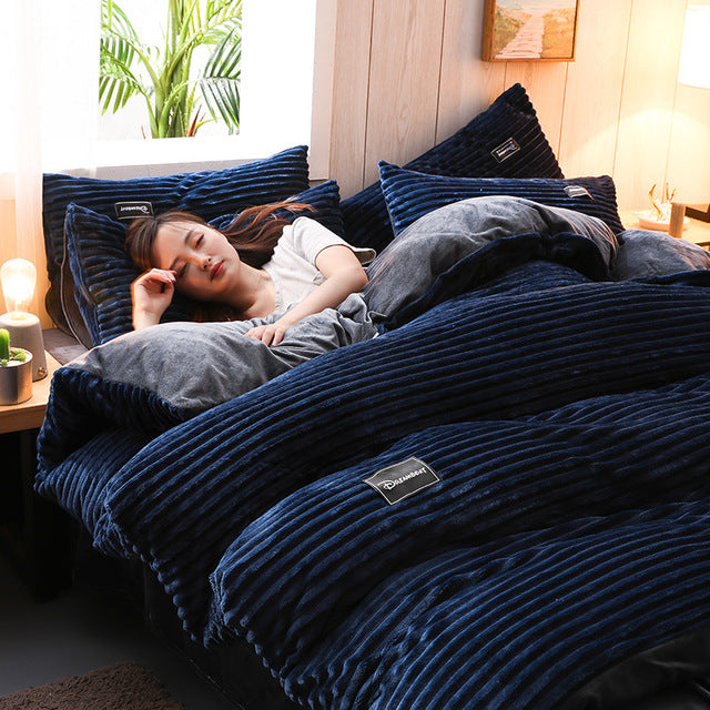 Fleecy | Doppelseitiger Samtbezug für Decke und Kissen-Dunkelblau-220*240cm-Becker Boutique