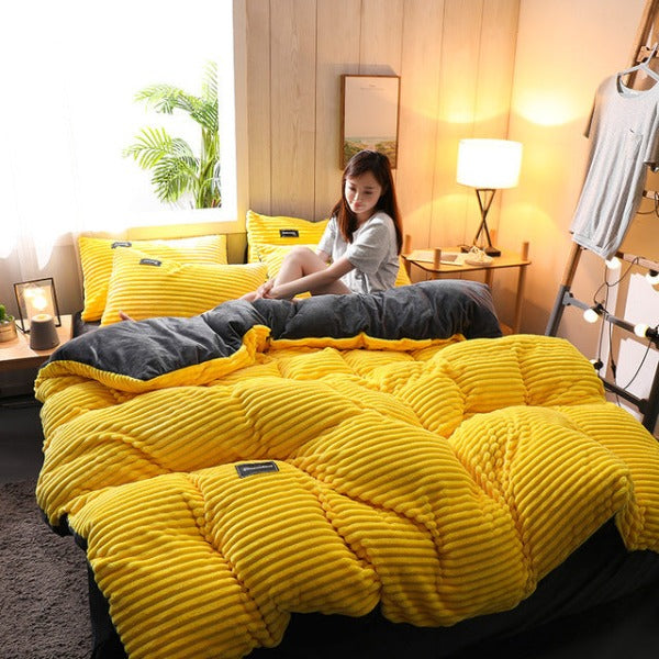 Fleecy | Doppelseitiger Samtbezug für Decke und Kissen-Gelb-220*240cm-Becker Boutique