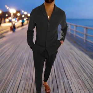 Gernot | Oberteil und Hose aus Leinen für Herren-Schwarz-S-Becker Boutique