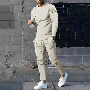 Giovan | Pullover und Hose für Männer im Muscle Fit Set-Beige-S-Becker Boutique