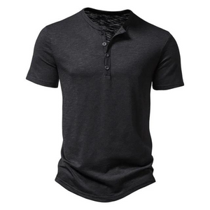 Henley | Herren-Polo - Henley-Kragen atmungsaktives Herren-T-Shirt-Schwarz-S-Becker Boutique