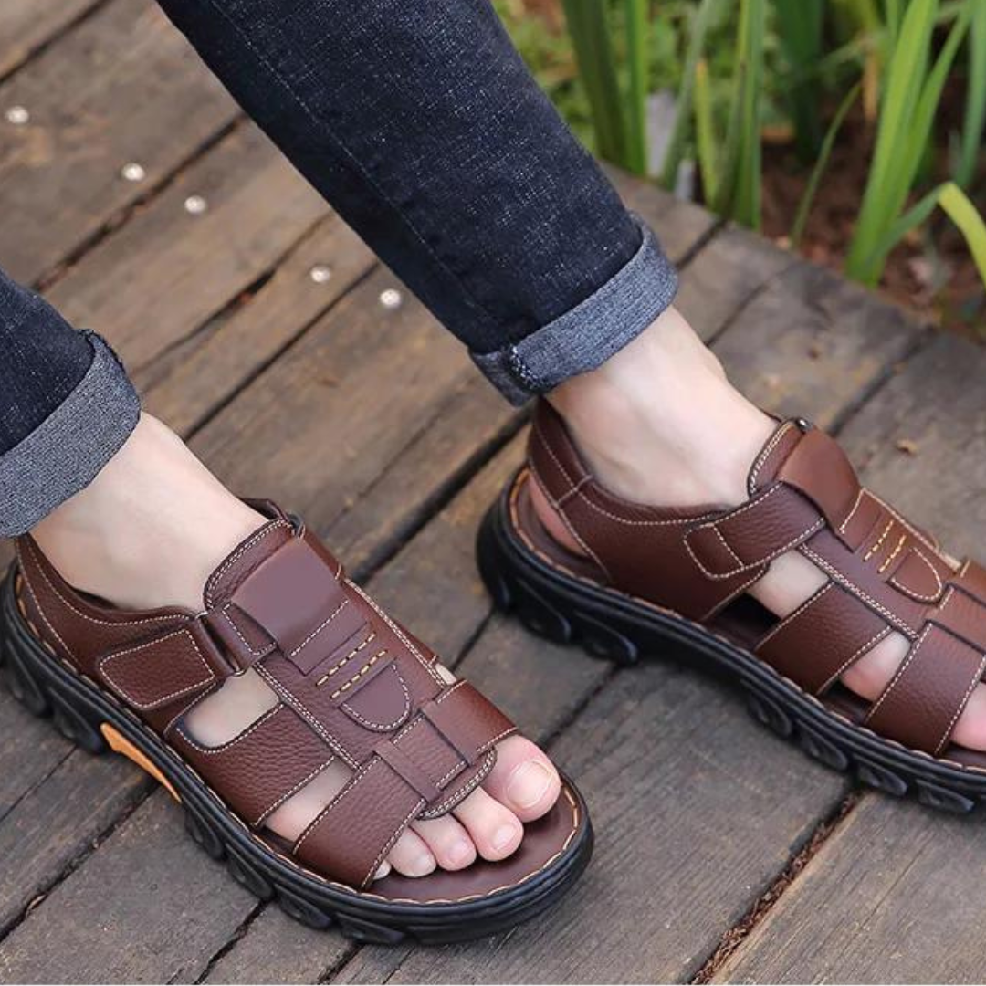 Herman | Bequeme orthopädische Ledersandalen für Männer-Braun-36-Becker Boutique