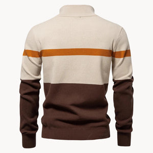 Florent | Stribet sweater med lynlås og hals til mænd-Florent | Pull Col Cheminée Zippé pour Hommes avec Motif Rayé - €38-Bentzen Butik