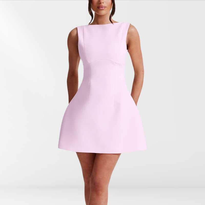 Isla | Damen Sommerkleid Mini Pink mit Neckholder und Halfterkragen