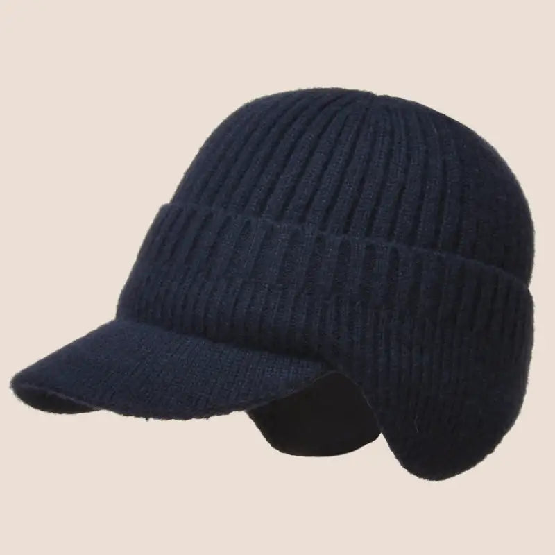 Jarno | Strickmütze mit Ohrenschutz und Klappe-Dunkelblau-55 - 65 cm-Becker Boutique