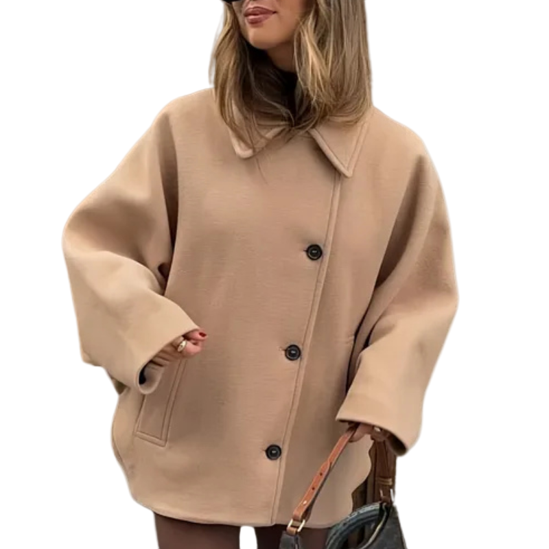 Jessy | Damen übergangsjacke | Beige Oversized Mantel in Beige