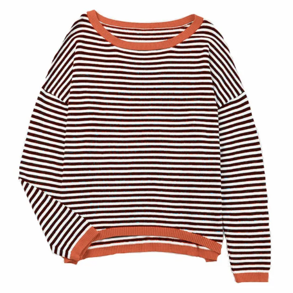 Jollie | Gestreifter Pullover-Kaffeebraun-S-Becker Boutique