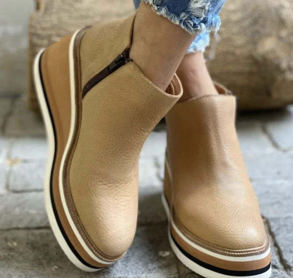 Leona | Leder-Plateau-Stiefeletten-Khaki-35-Becker Boutique