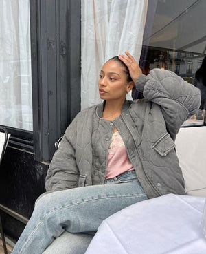 Lucinda | Grau Übergroße Leichte Bomberjacke-Becker Boutique