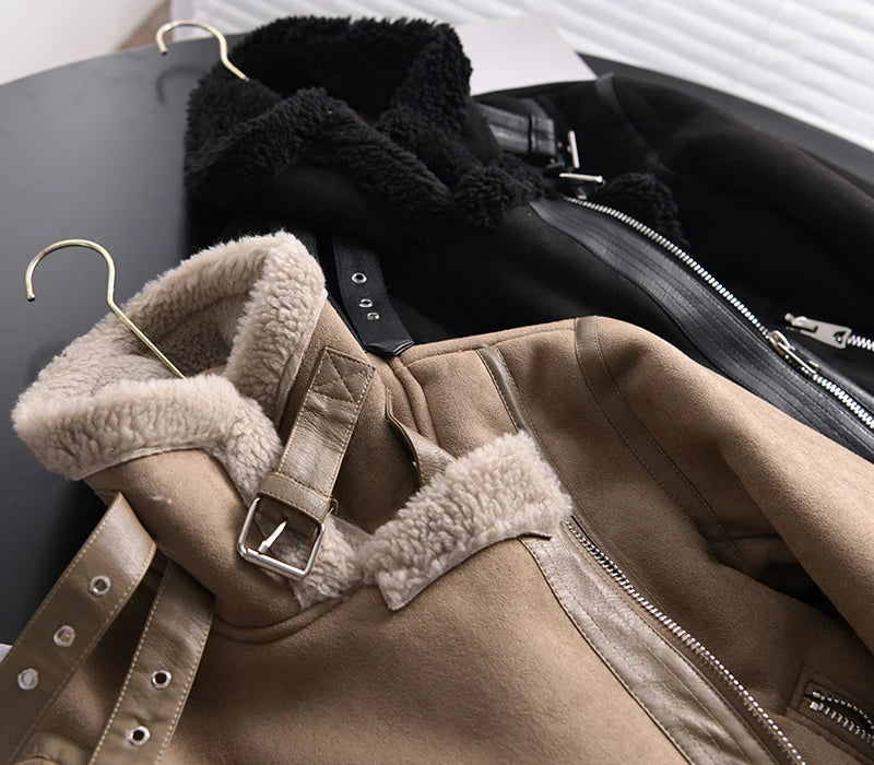 Madeleine | Sherpa-Fleece Leder-Bomberjacke-Becker Boutique